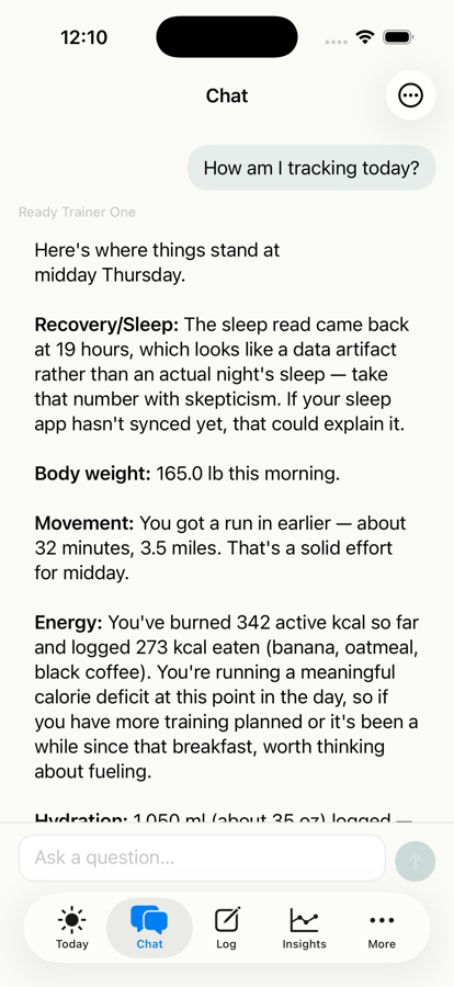 Coach chat conversation grounded in your Apple Health data